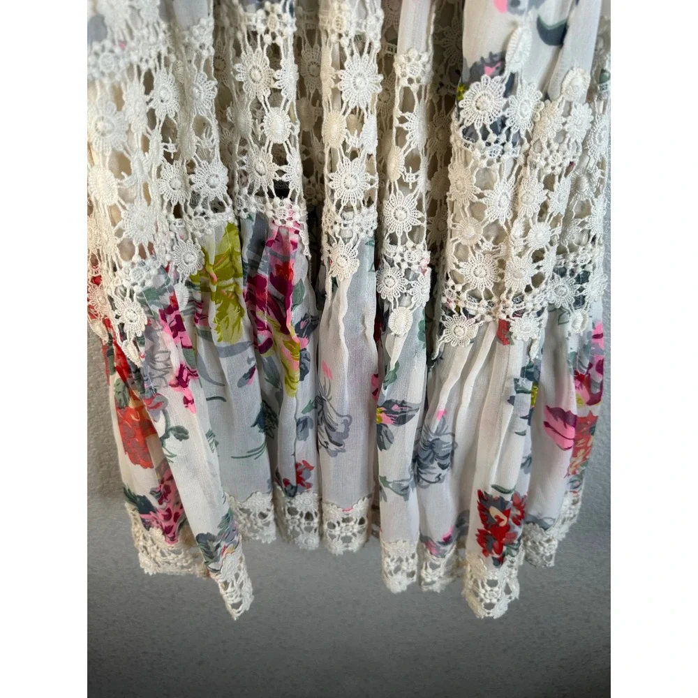 Ranna Gill Women's White Floral Crochet Lace Pleated Halter Mini Dress Size S